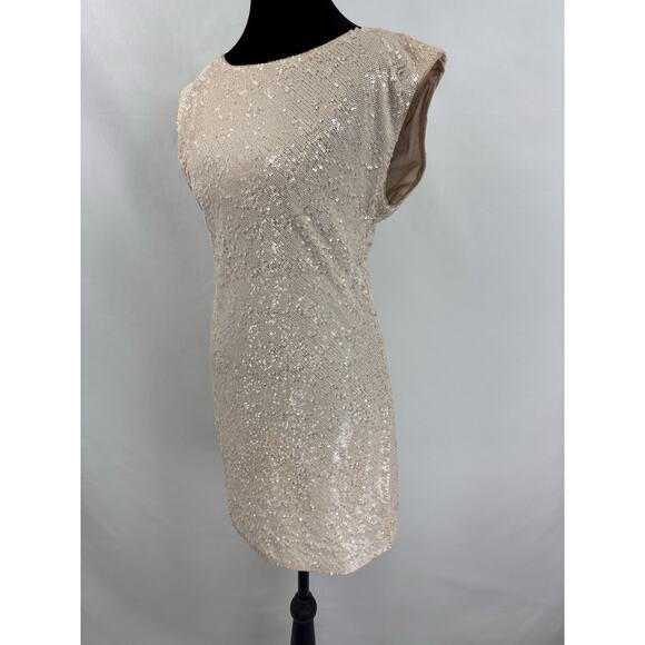 Alice + Olivia Sequin Shift Dress Cream Blush Nude Champagne XS Mini Sleeveless - Picture 11 of 11